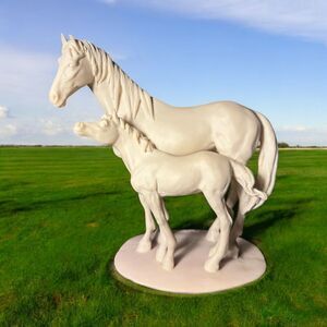 1991 Horse and Foal Standing Figurine, Art Signed by Christian -Venice Italy